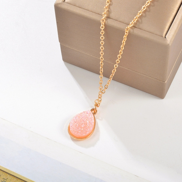 Petal Pink Crystal Druzy Pendant Necklace - Picture 3 of 4
